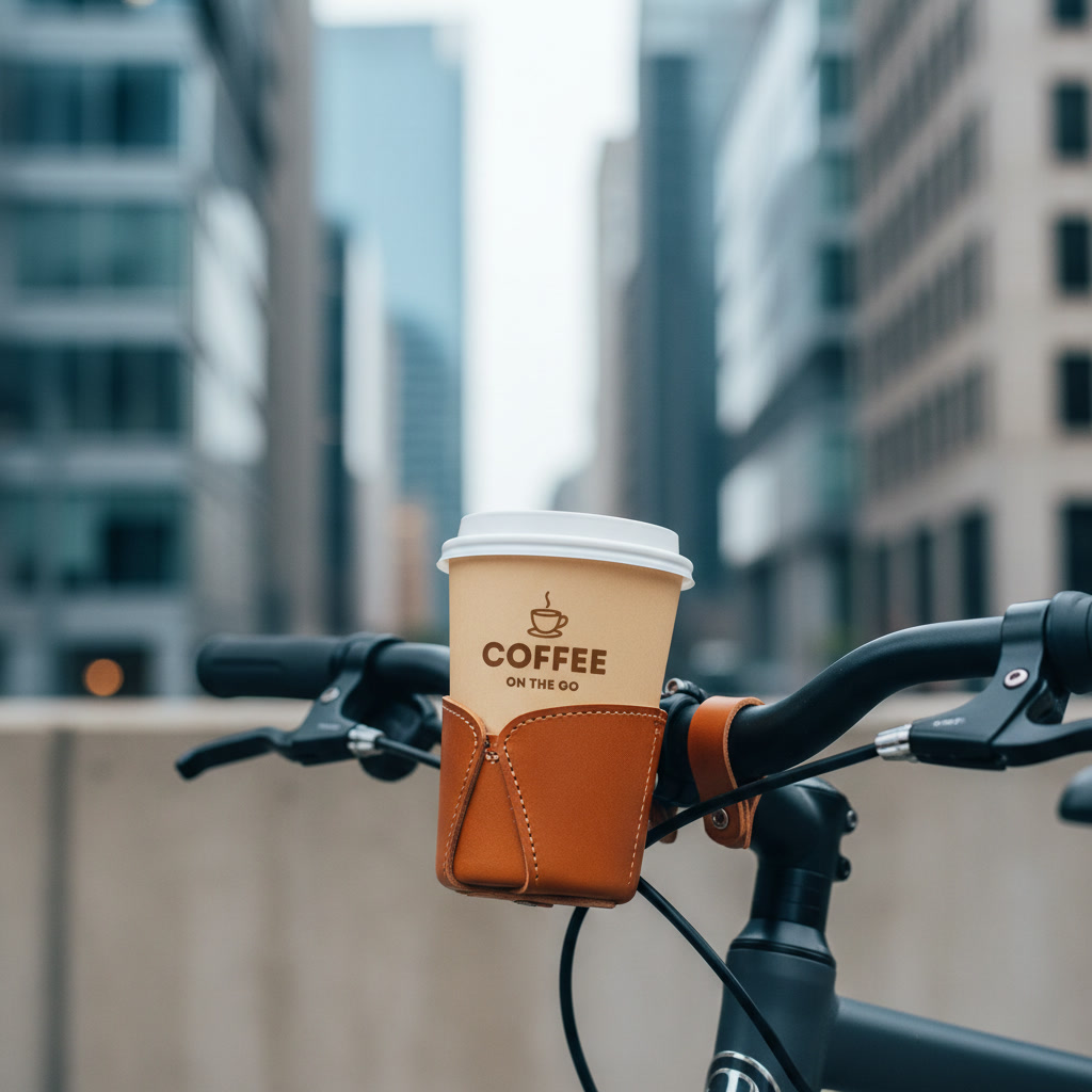 A Grind & Go cup in a bike handlebar holder